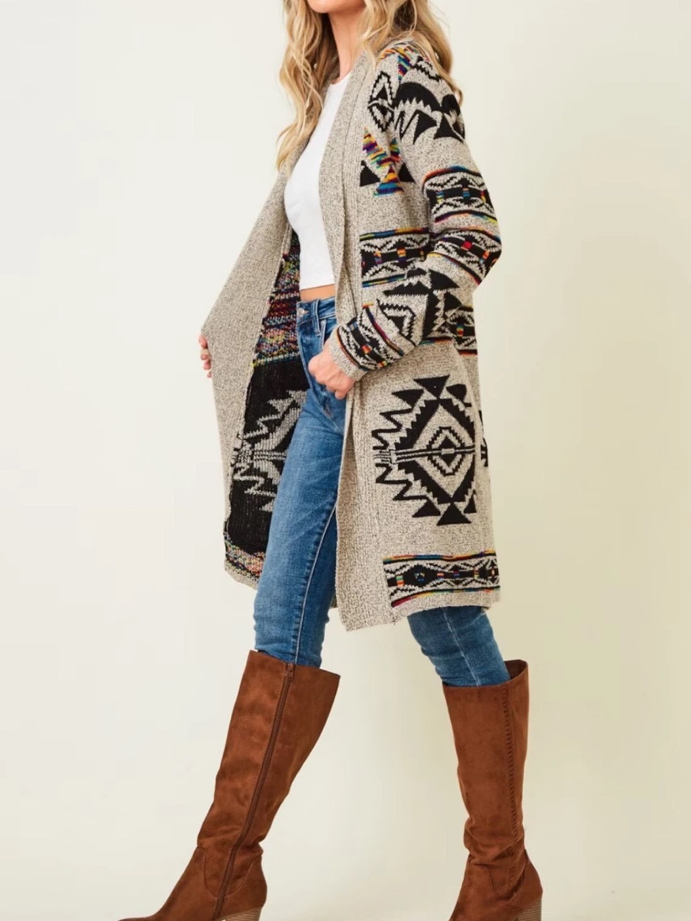 Northern Angel Aztec Long Cardigan sweater open front  longline western small